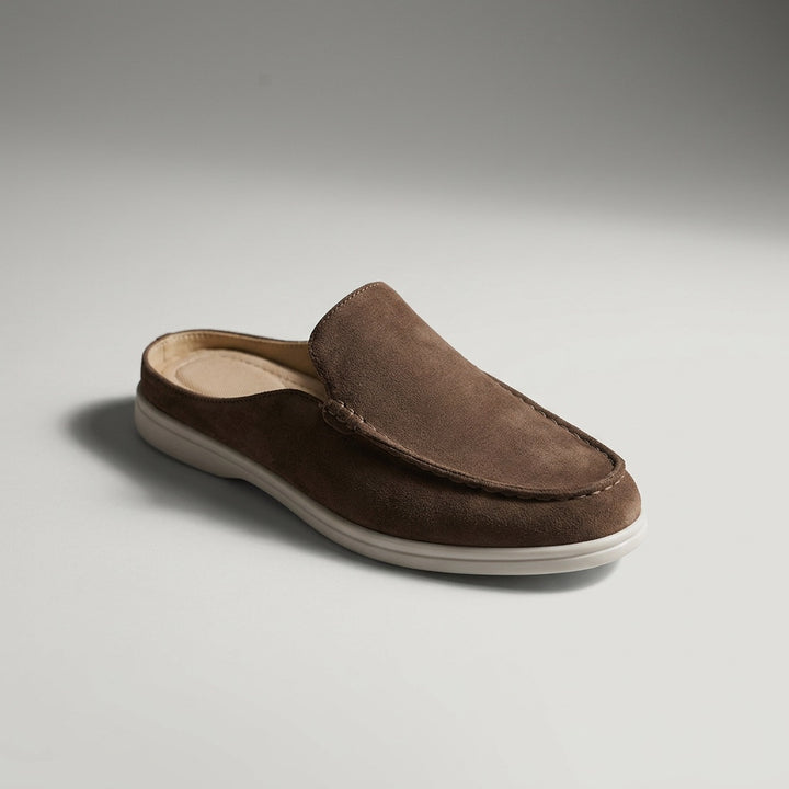 Dartmouth Suede Loafers — Brown, three-quarter front-right studio view