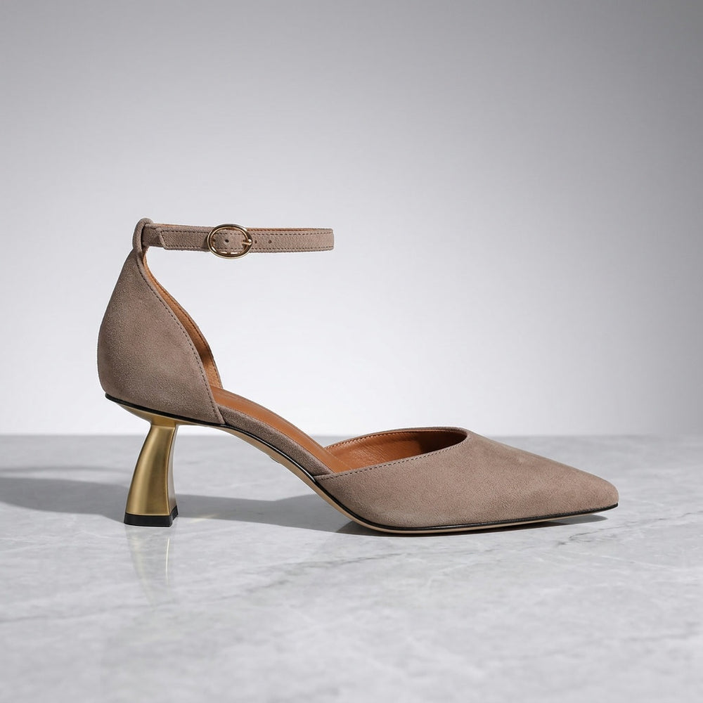 Sarzana Ankle-Strap Pumps — Taupe, side profile studio view