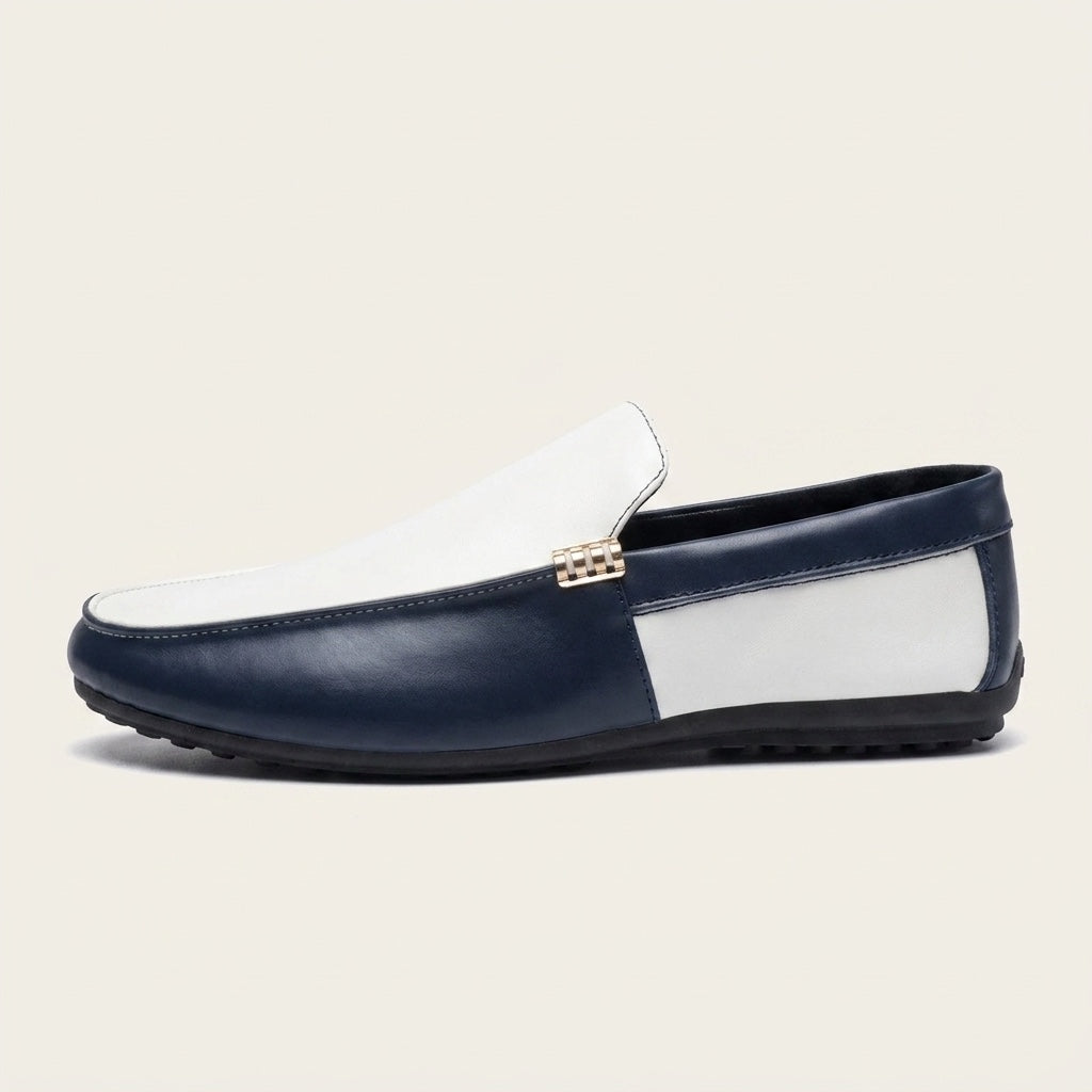 Faro Two-Tone Loafers — Navy &amp; White, side profile
