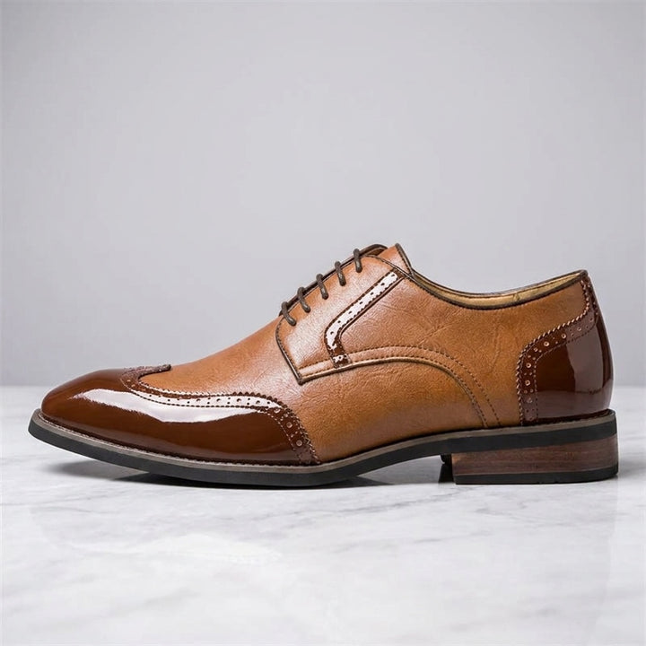 Tortona Leather Wingtip Brogues — Cognac, side profile studio view