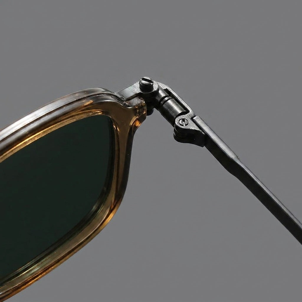 Catania Metal Sunglasses — Clear Green, frame corner detail