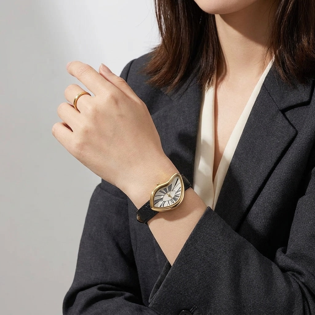 Basel Twisted Watch — Black Ivory, worn on the wrist in the studio