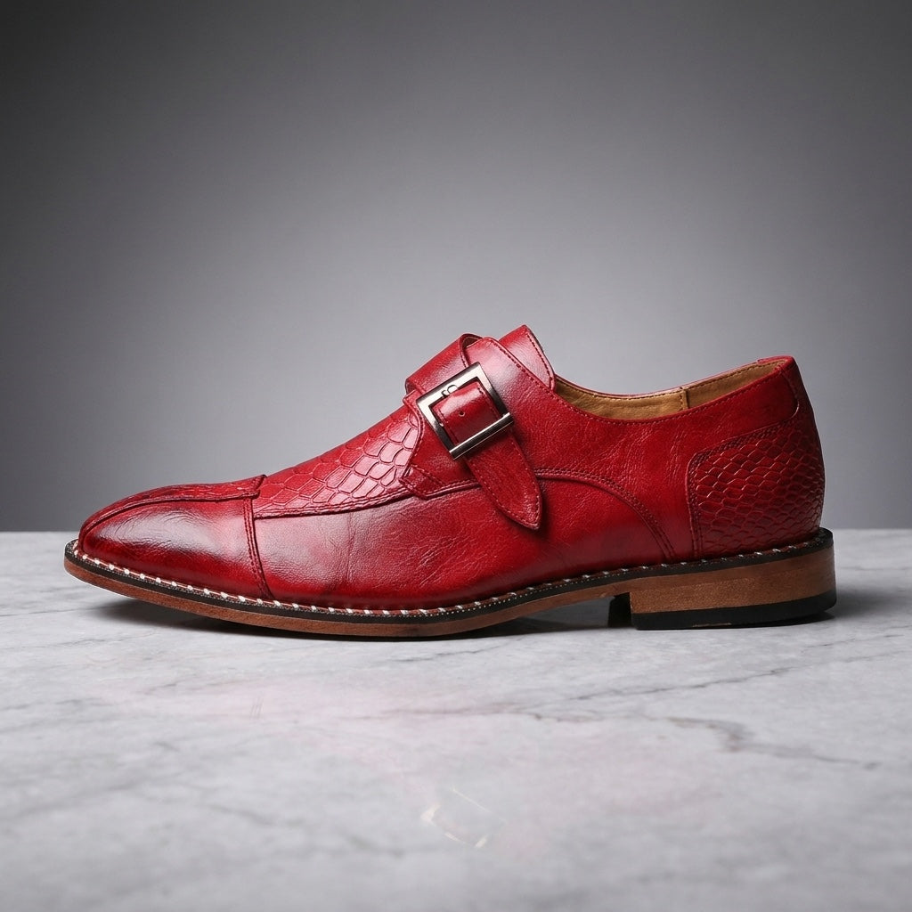 Belgravia Monk Straps — Red, side profile studio view