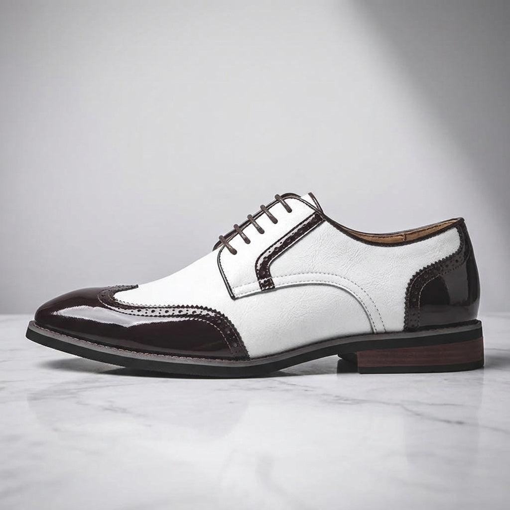 Tortona Leather Wingtip Brogues — White, side profile studio view