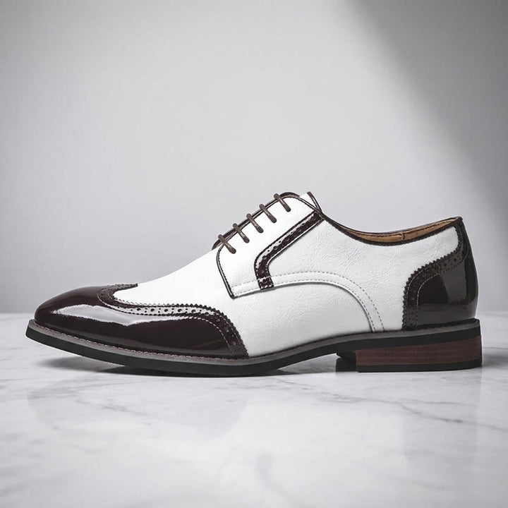 Tortona Leather Wingtip Brogues — White, side profile studio view
