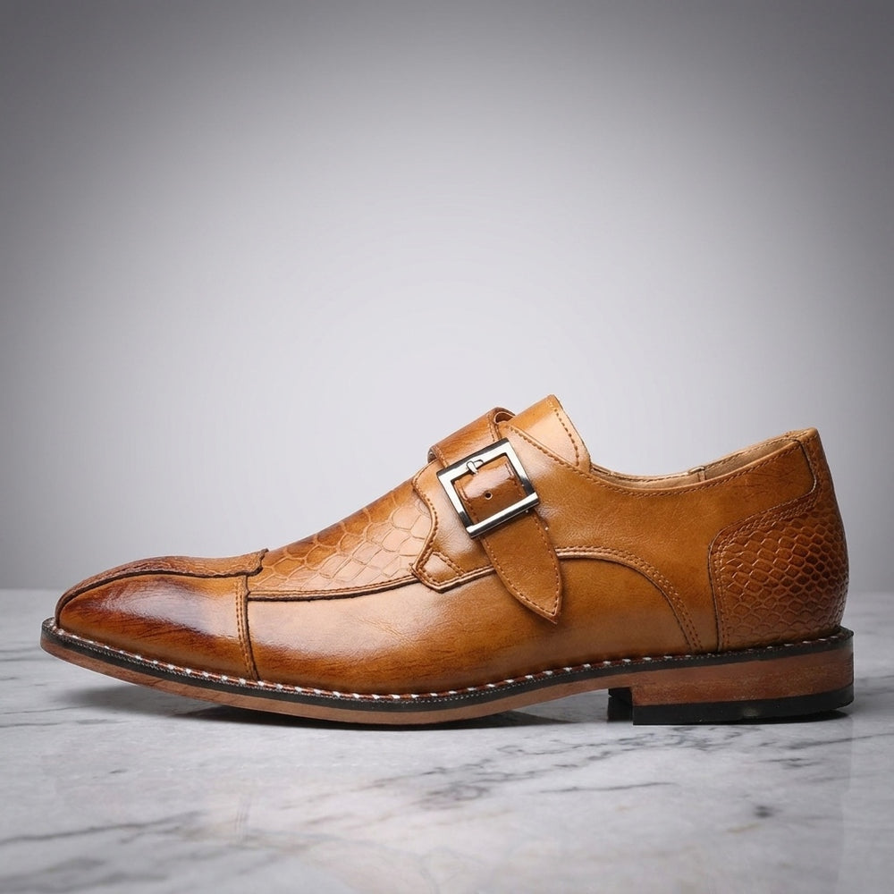 Belgravia Monk Straps — Camel, side profile studio view