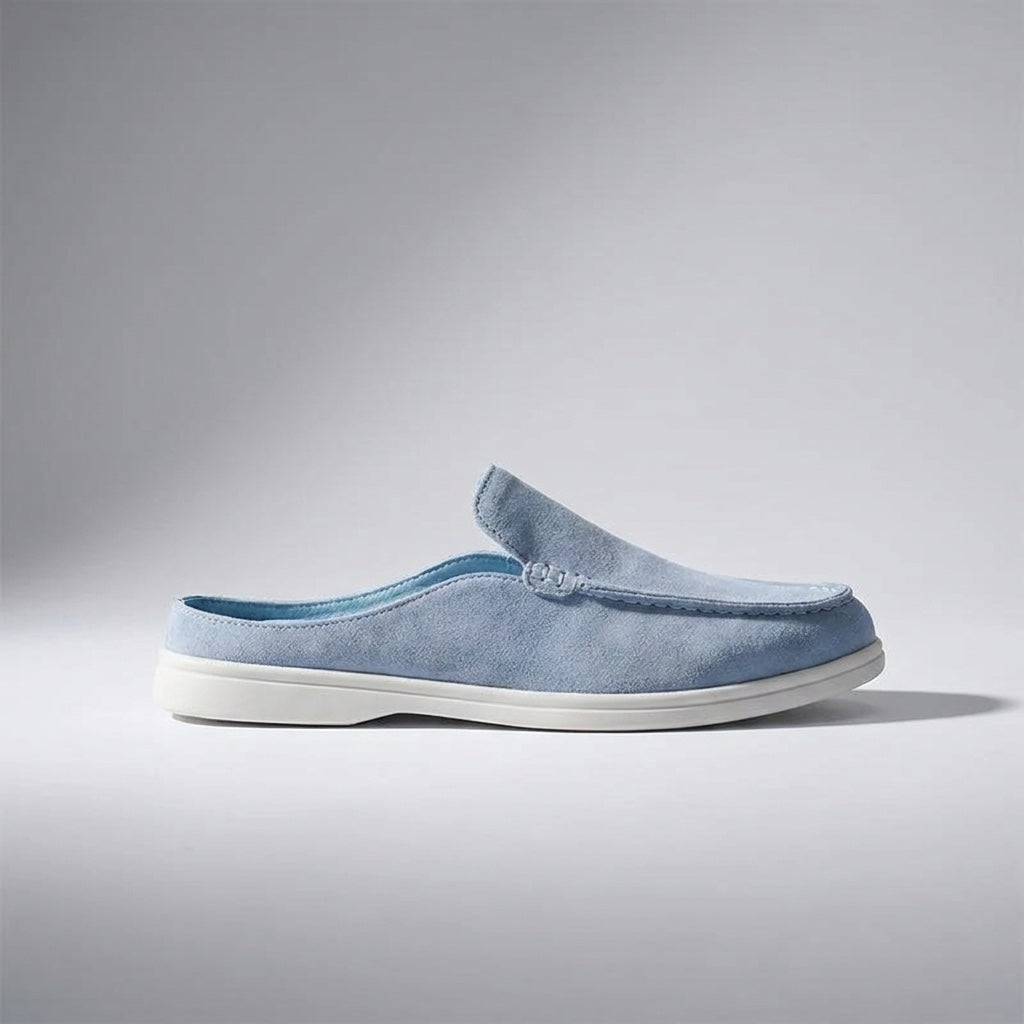 Dartmouth Suede Loafers — Blue, left-side profile studio view