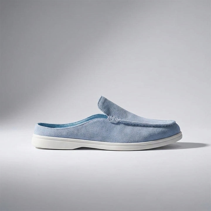 Dartmouth Suede Loafers — Blue, left-side profile studio view