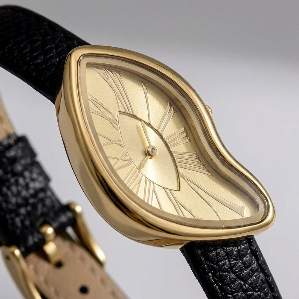 Basel Twisted Watch — Black Gold, close-up of twisted dial and strap