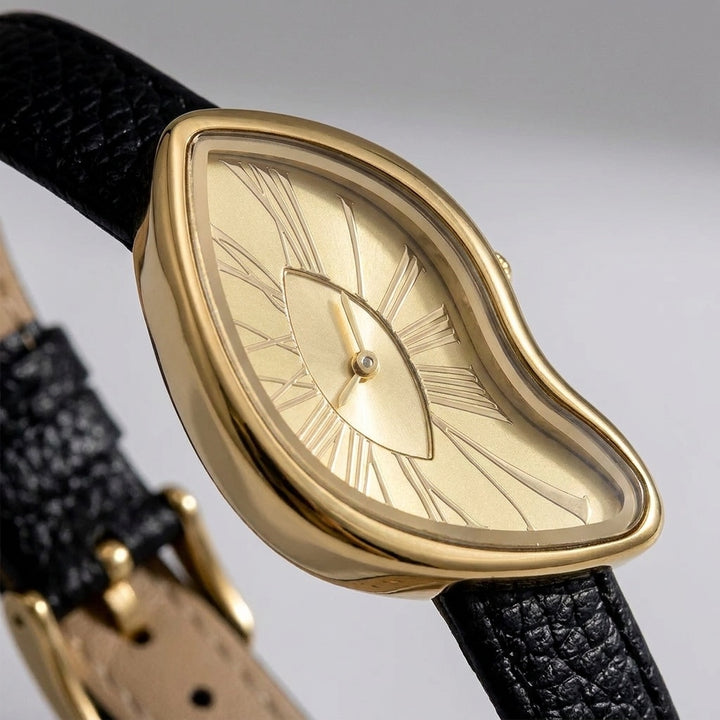 Basel Twisted Watch — Black Gold, close-up of twisted dial and strap