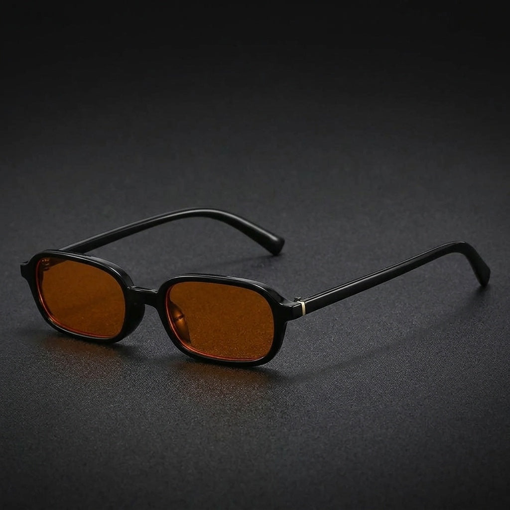 Alba Rectangle Sunglasses — Orange, three-quarter studio view