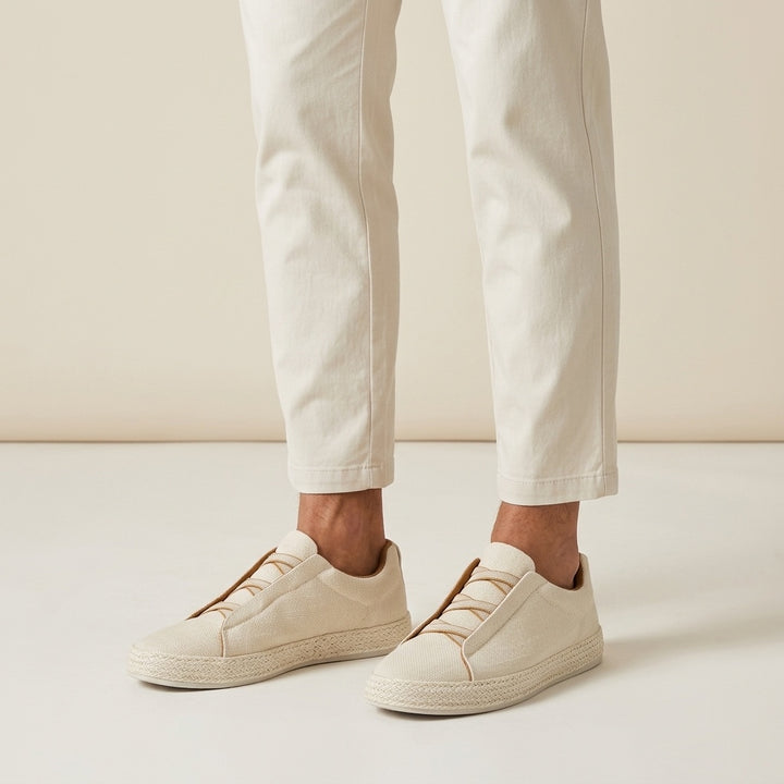 Elba Espadrille Sneakers — Cream, worn in studio