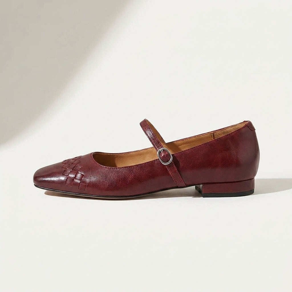 Ravenna Mary Janes — Wine, side profile studio view