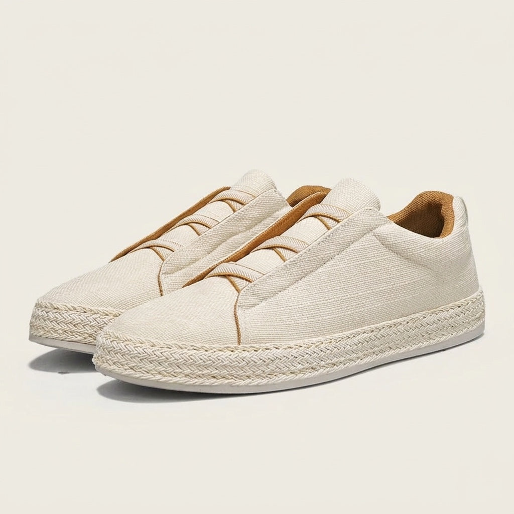 Elba Espadrille Sneakers — Cream, three-quarter studio view