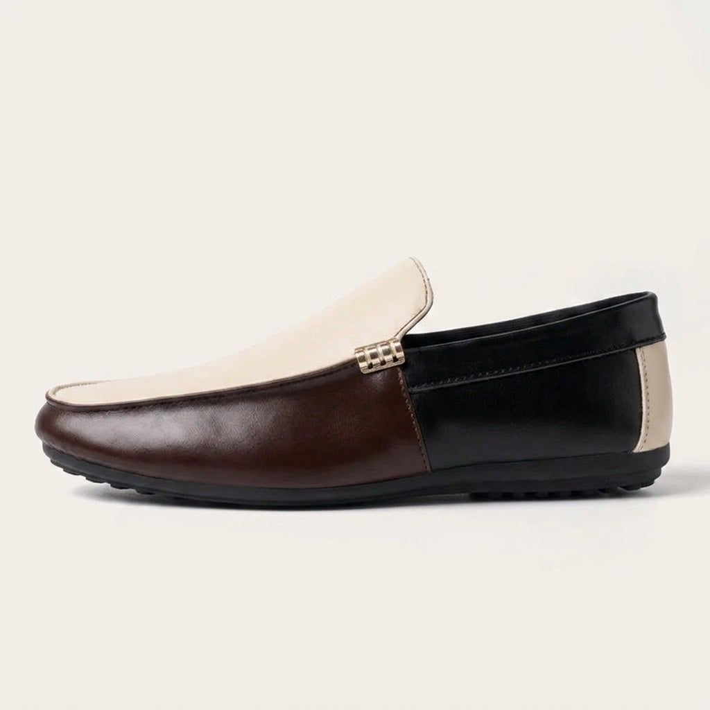 Faro Two-Tone Loafers — Cream &amp; Brown, side profile