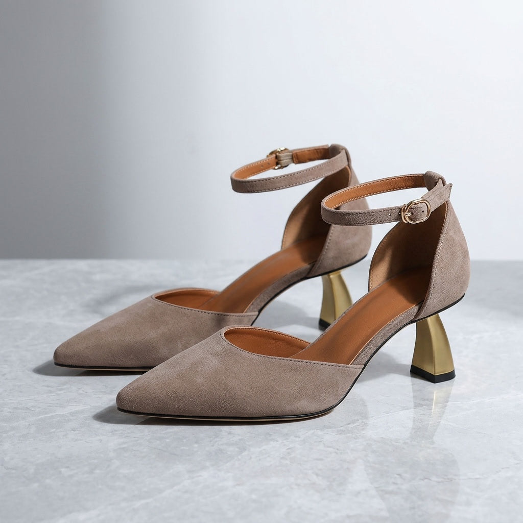 Sarzana Ankle-Strap Pumps — Taupe, the pair, three-quarter studio view