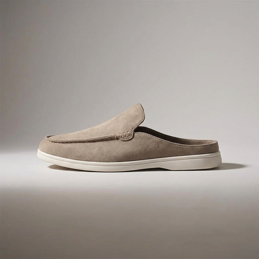 Dartmouth Suede Loafers — Beige, left-side profile studio view