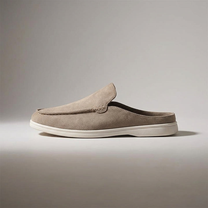 Dartmouth Suede Loafers — Beige, left-side profile studio view