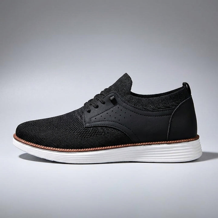 Savona Mesh Sneakers — Black, side profile, studio backdrop