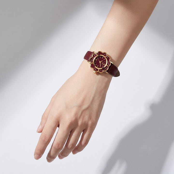Spello Flower Watch — Red, wrist studio shot