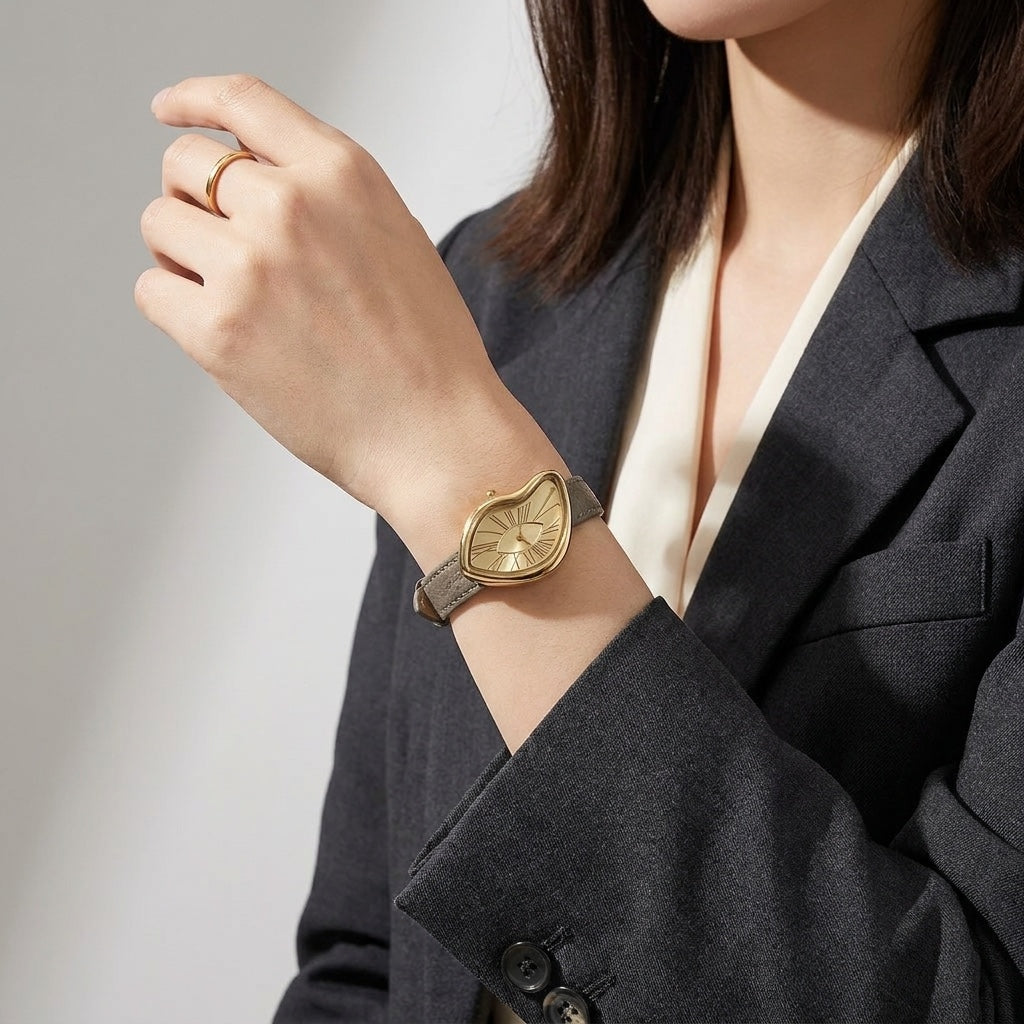 Basel Twisted Watch — Grey, worn on the wrist in the studio