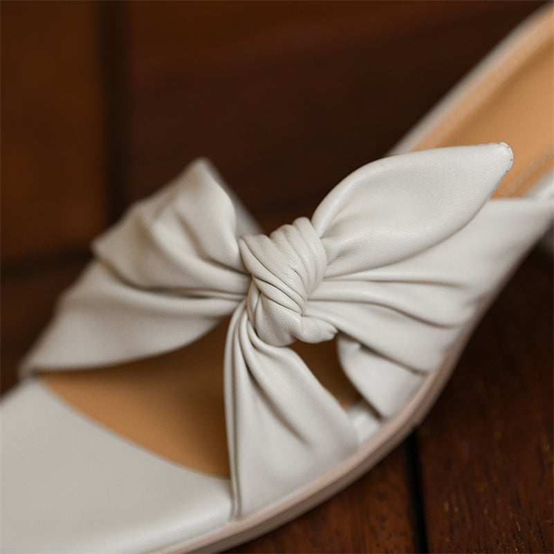 Ribbon Bow Leather Sandals