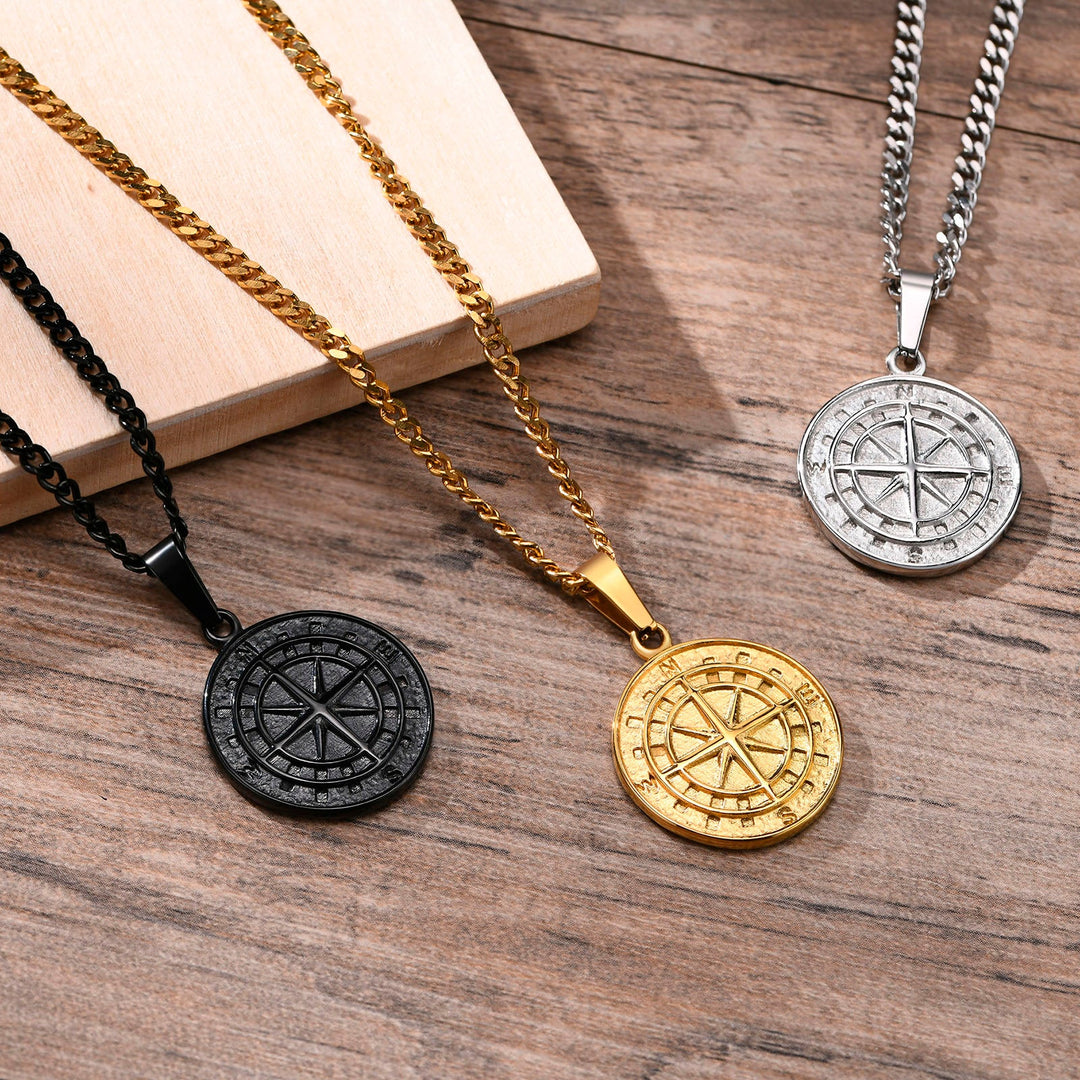 Steel Compass Necklace