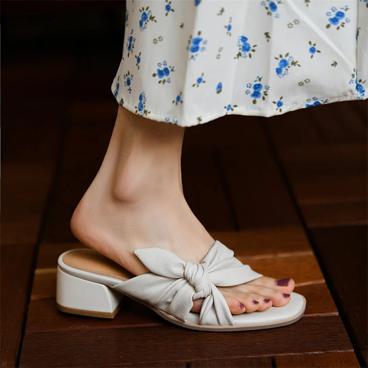 Ribbon Bow Leather Sandals