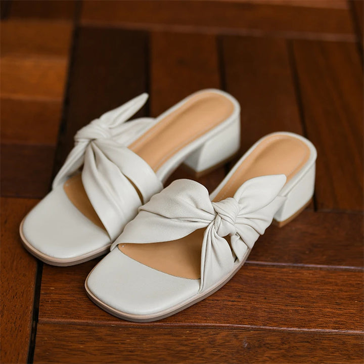 Ribbon Bow Leather Sandals