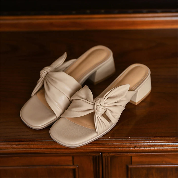 Ribbon Bow Leather Sandals