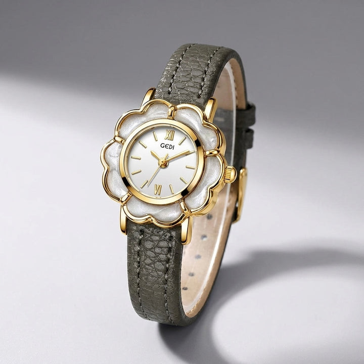 Spello Flower Watch — Grey, three-quarter studio view