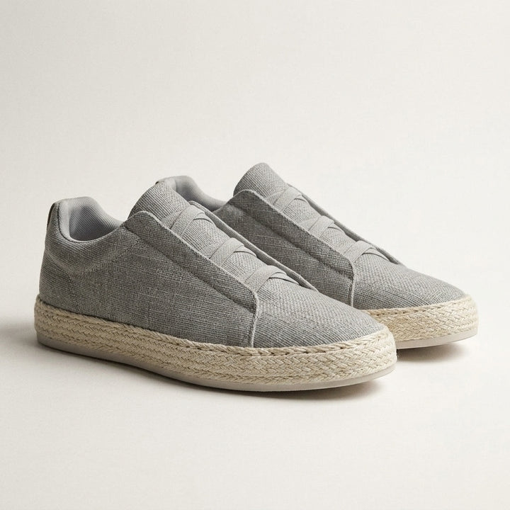 Elba Espadrille Sneakers — Grey, three-quarter studio view