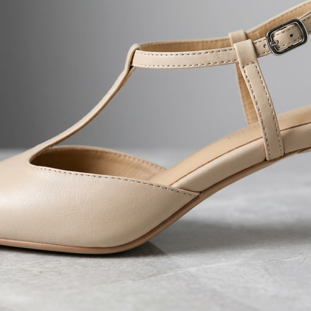 Genoa Pointed Sandals — Apricot, construction close-up
