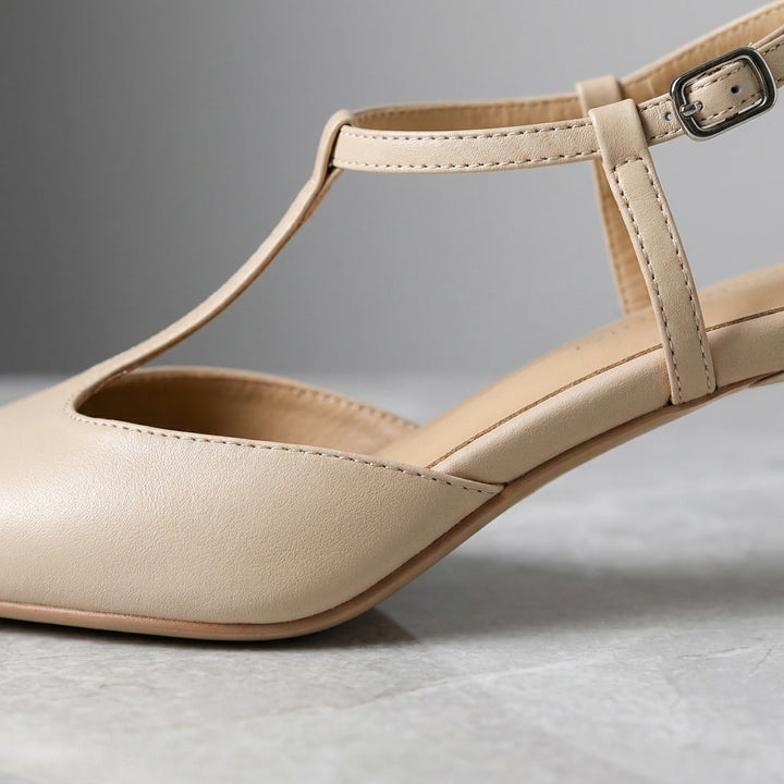 Genoa Pointed Sandals — Apricot, construction close-up