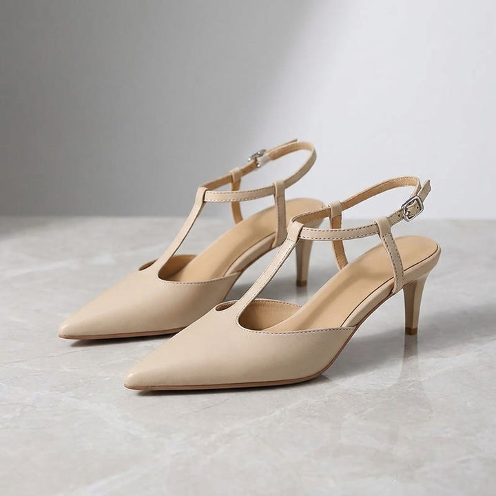 Genoa Pointed Sandals — Apricot, pair on marble