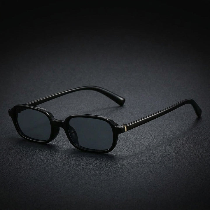Alba Rectangle Sunglasses — Black, three-quarter studio view