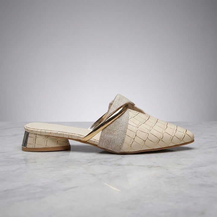 Tivoli Croc-Embossed Mules — Beige, side profile