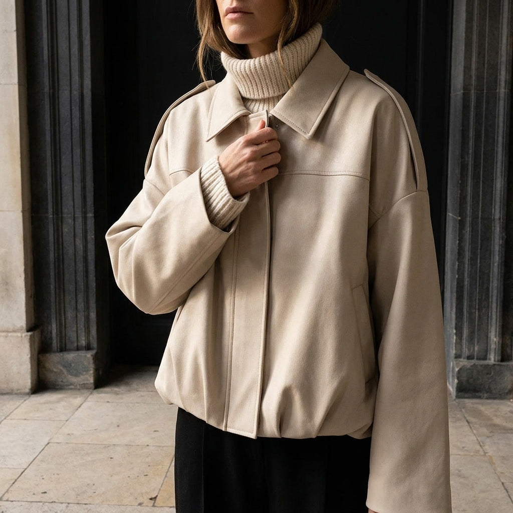 Ancona Suede Jacket — Beige, lifestyle detail