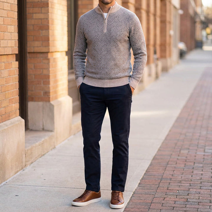 Biella Merino Sweater — Beige, lifestyle full outfit