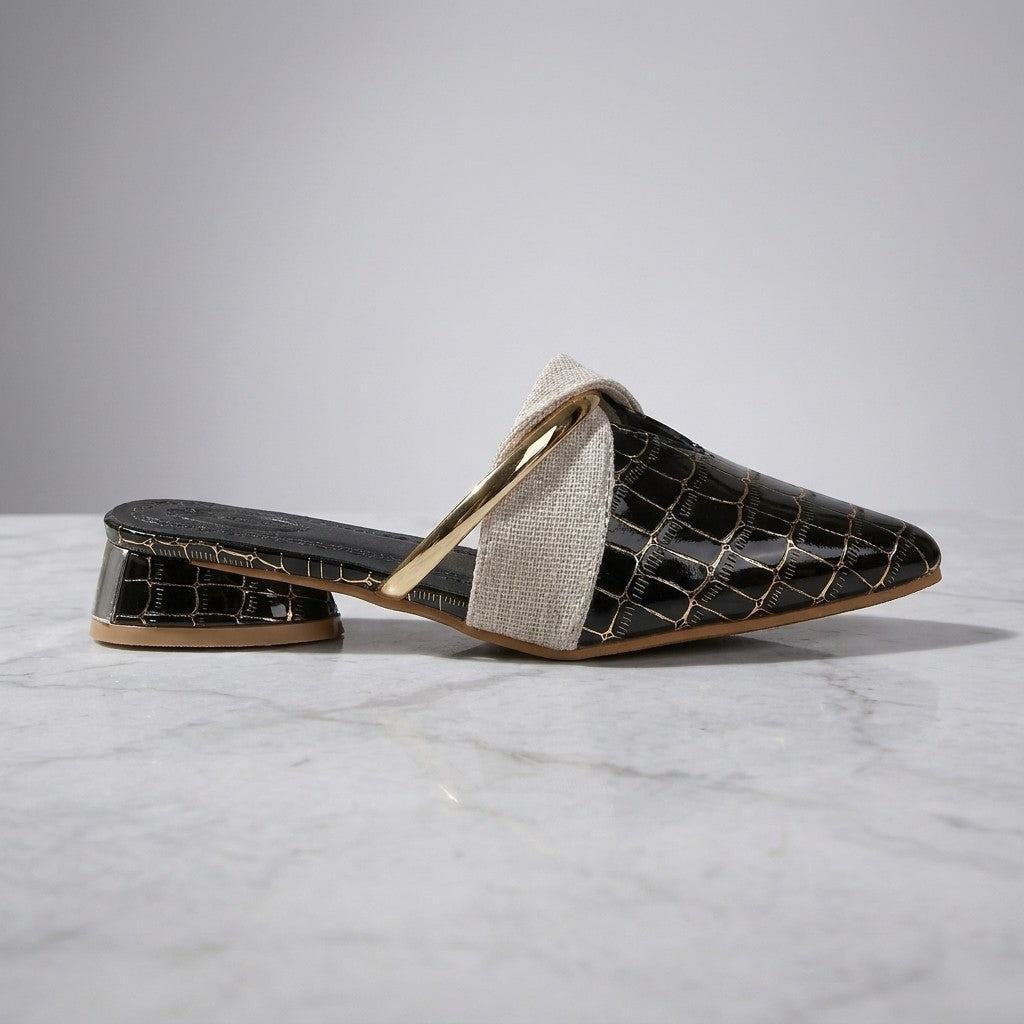 Tivoli Croc-Embossed Mules — Black, side profile