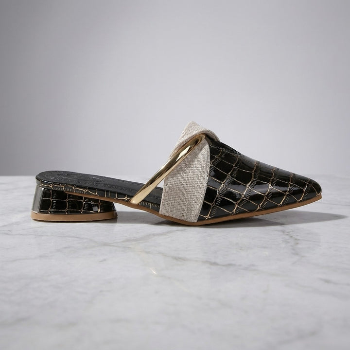 Tivoli Croc-Embossed Mules — Black, side profile