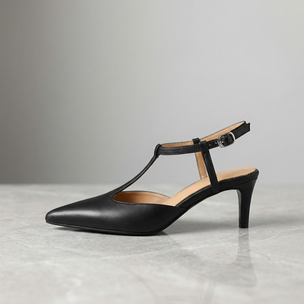 Genoa Pointed Sandals — Black, side profile
