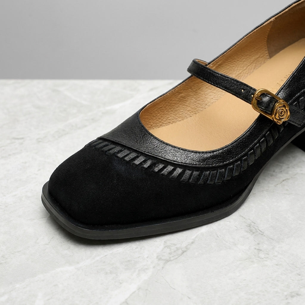 Chieti Buckle Mary Janes — Black, detail