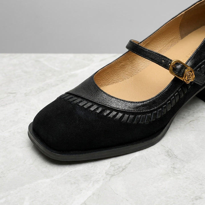 Chieti Buckle Mary Janes — Black, detail