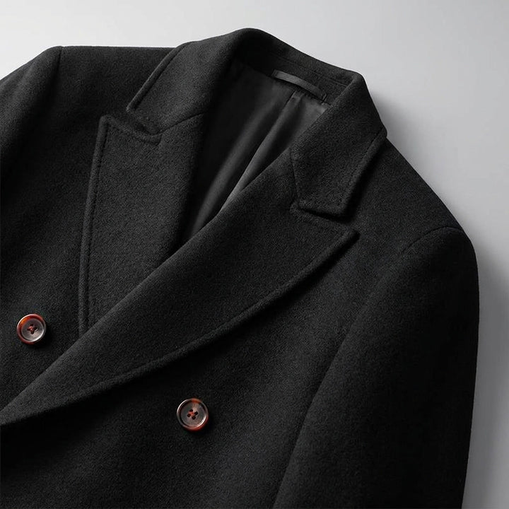 Fermo Wool-Blend Overcoat — Black, studio construction detail
