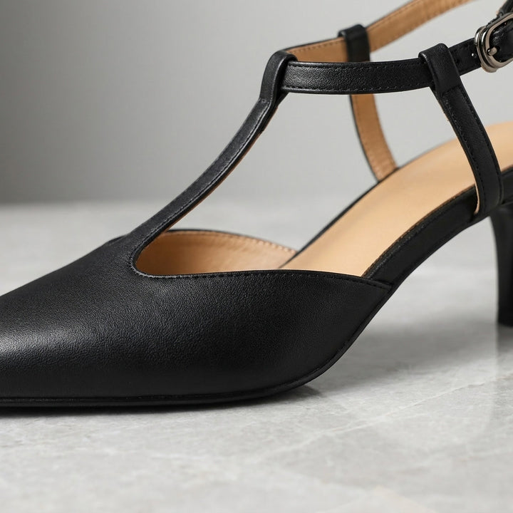 Genoa Pointed Sandals — Black, construction close-up