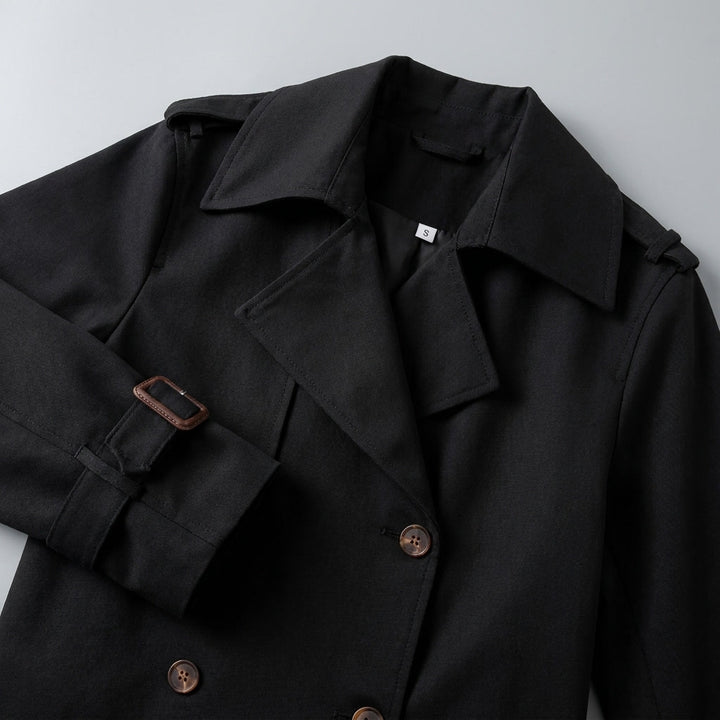 Spezia Cropped Trench — Black, studio construction detail