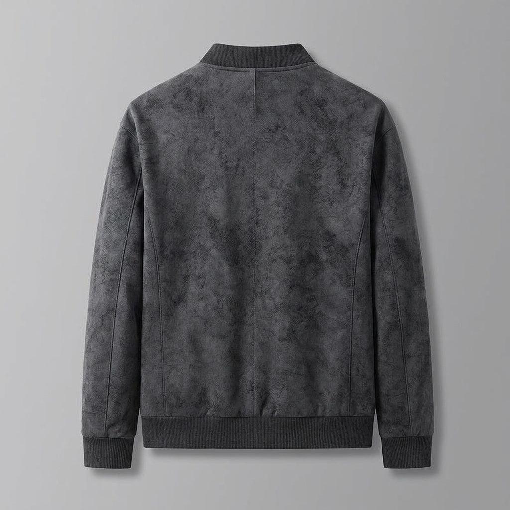 Coleman Bomber Jacket — Black, flat lay back on grey seamless
