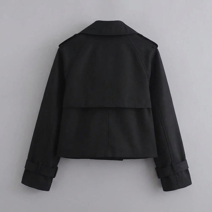 Spezia Cropped Trench — Black, flat lay back