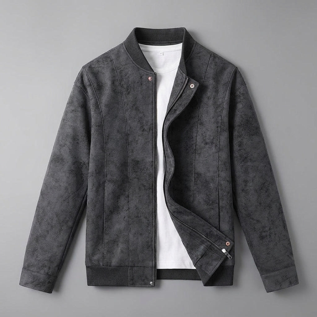 Coleman Bomber Jacket — Black, flat lay front on grey seamless